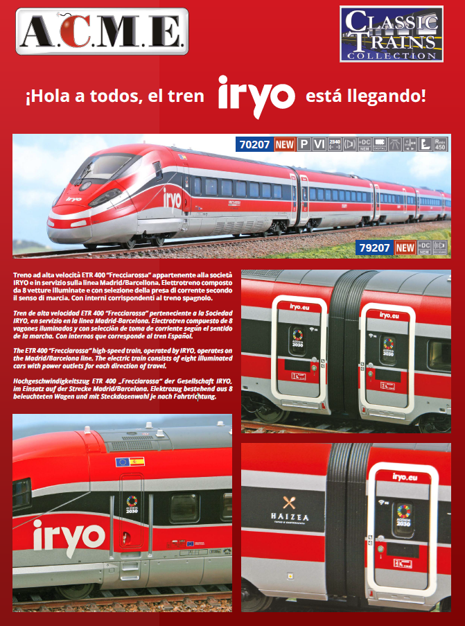 ACME 70207 SET 8 PEZZI FRECCIAROSSA 1000 "IRYO" CON ILLUMINAZIONE