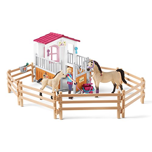 SCHLEICH 2542369 BOX CON CAVALLI ARABI E ADDETTA ALLA CURA DEGLI ANIMALI