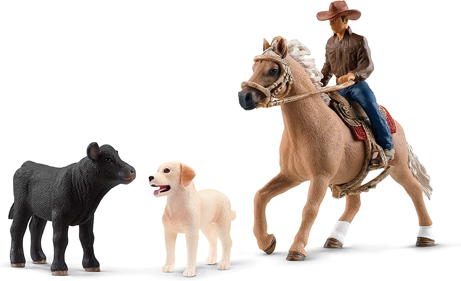 SCHLEICH 2542578 EQUITAZIONE AMERICANA CON LABRADOR E VITELLO