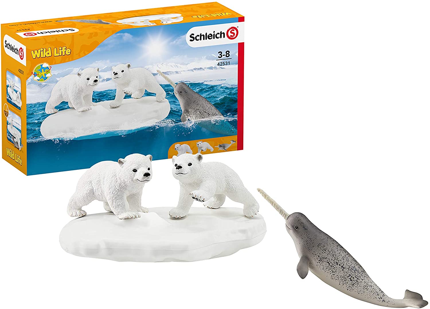 SCHLEICH 2542531 CUCCIOLI DI ORSO E NARVALO DEI GHIACCI