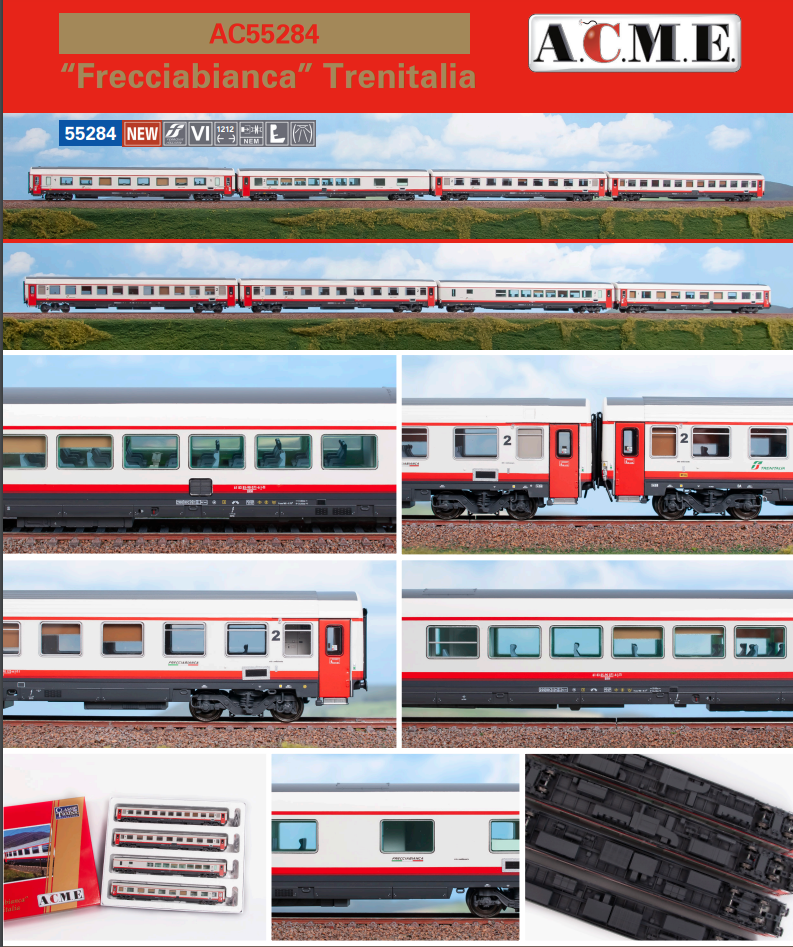 ACME 55284 SET DI 4 CARROZZE IN LIVREA FRECCIABIANCA