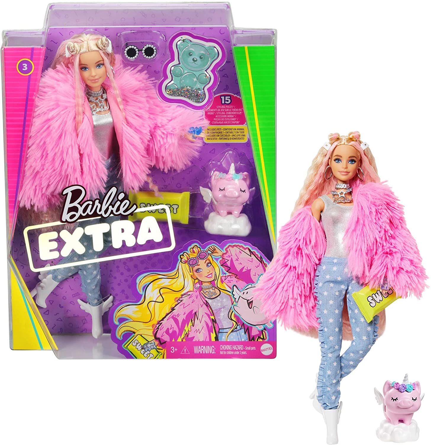 MATTEL GRN28 BARBIE EXTRA BLONDE PELLICCIA ROSA