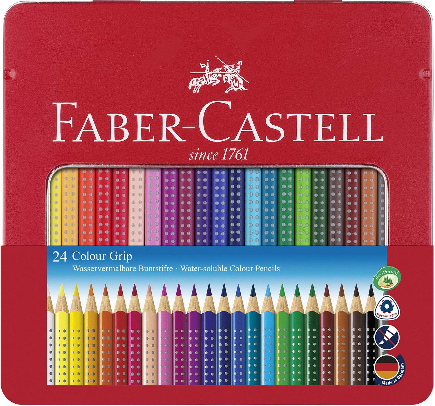 FABER CASTELL 112423 MATITE COLORATE COLOUR GRIP ASTUCCIO IN METALLO DA 24 PZ,