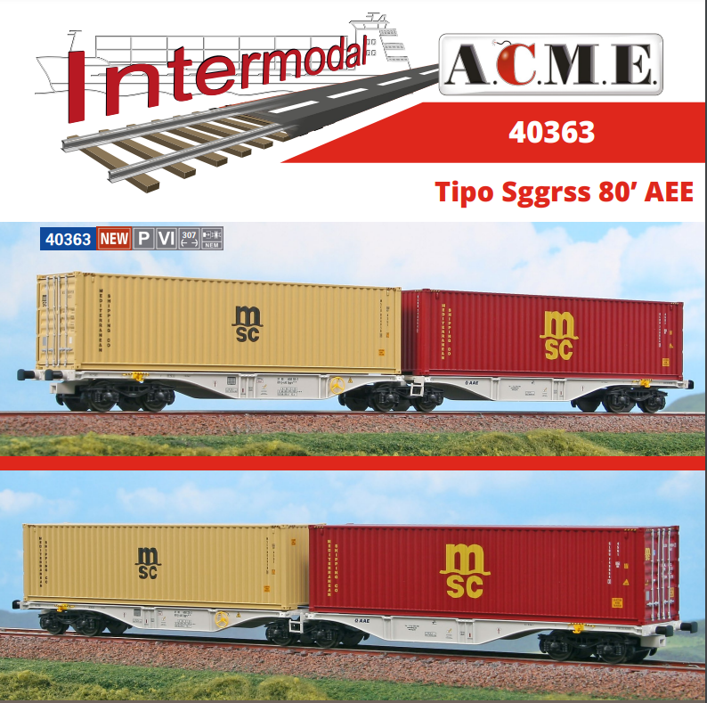 ACME 40363 CARRO INTERMODALE 2 CONTAINER MSC