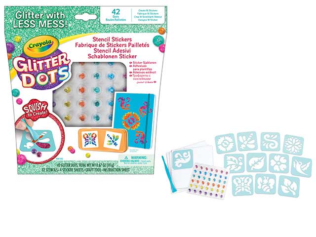 CRAYOLA 040802 GLITTER DOTS STENCIL ADESIVI