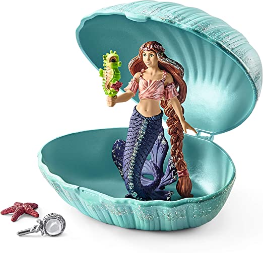 SCHLEICH 2570563 SIRENA E BABY CAVALLUCCIO MARINO IN CONCHIGLIA