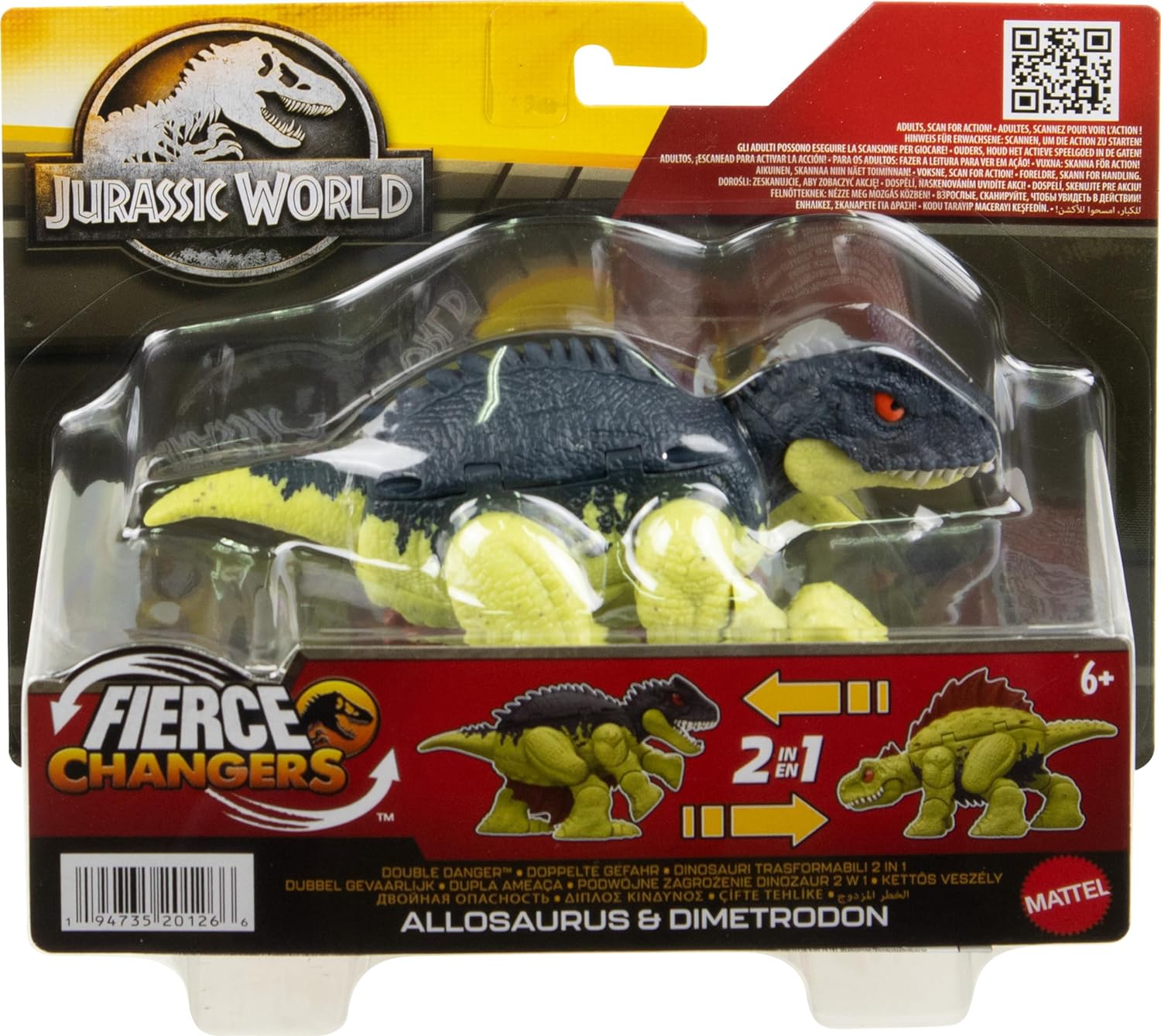 MATTEL HCB20 JURASSIC WORLD FIERCE CHANGERS ALLOSAURUS & DIMETRODON